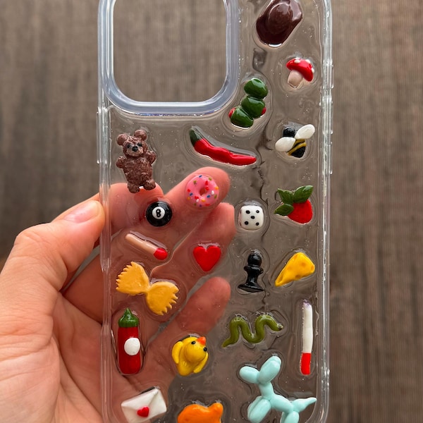 Estuche para teléfono con dije de arcilla polimérica hecho a mano / ¡Primera colección!