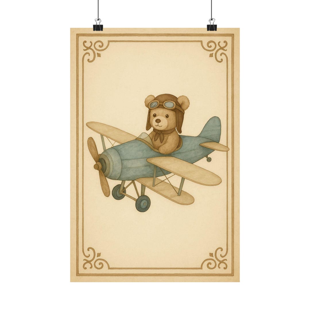 Aviator Teddy Bear Nursery Print: Vintage Airplane Wall Art - Etsy