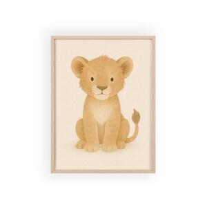 Baby Lion Cub Watercolor Nursery Print – Safari Animal Wall Art, Cute Jungle Nursery Decor, Neutral Kids Room Poster