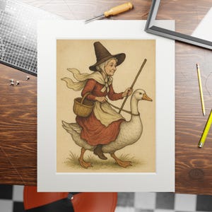 Vintage Mother Goose Art Print — Classic Nursery Rhyme Illustration, Storybook Wall Art, Whimsical Nursery Decor, Fairytale Poster