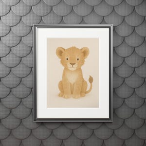 Baby Lion Cub Watercolor Nursery Print – Safari Animal Wall Art, Cute Jungle Nursery Decor, Neutral Kids Room Poster