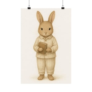Whimsical Rabbit Poster, Nursery Wall Art, Kids Room Decor, Cute Animal Art, Baby Shower Gift