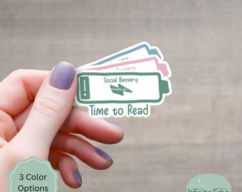 Adesivo Social Battery Low Time to Read Rosa Verde o Blu Regalo per Lettore Accessorio Kindle