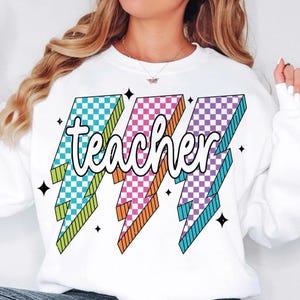 Lightning Bolt Lehrer svg, Retro Lehrer png, Lehrer-Shirt svg, karierter Lehrer svg, Back to School svg, Retro Lehrer Lightning Bolt