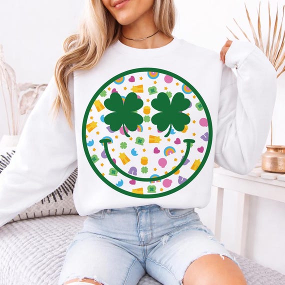 Lucky Charm Smiley Face Shirt Smiley Face png, St. Patrick’s Day Shirt Design Lucky Clover Shamrock Smiley, St.Patricks Day png, Sublimation