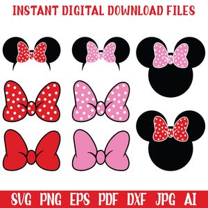 Mouse bow svg, Mouse Bow clipart svg, Mouse Head svg, Mouse Ears Svg, Mouse Bow png, Bow with dots svg, Sublimation design Cricut Cut Files