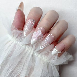 Handmade Wedding Press On Nails: 3D Floral Rhinestone Bridal Nail Art