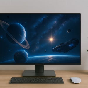 Outer Space 4K Wallpaper – Sci-Fi Galaxy Background with Planets & Spaceship