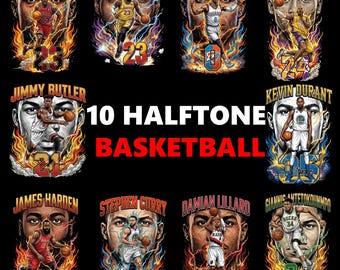 10 Halftone Basketball Player Graphics | Streetwear Apparel PNG (Digital Download)
