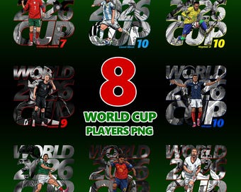 8 World Cup Players PNG Bundle Comic Design Shirt, Soccer Design Digital Png Download, Streetwear Apparel T-Shirt Design (Digital Download)