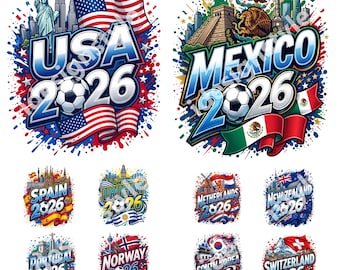 10 World Cup 2026 Countries Bundle Png, National Soccer Teams Png Files, Football Country Logos, USA Canada Mexico 2026, Soccer Design Png.