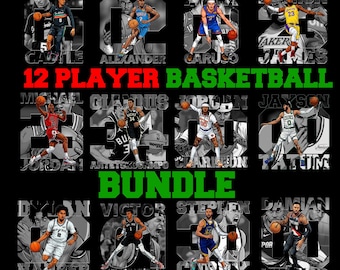 12 Player Comic Basketball T-Shirt Design Bundle, DTF Transfer, PNG Digital Download