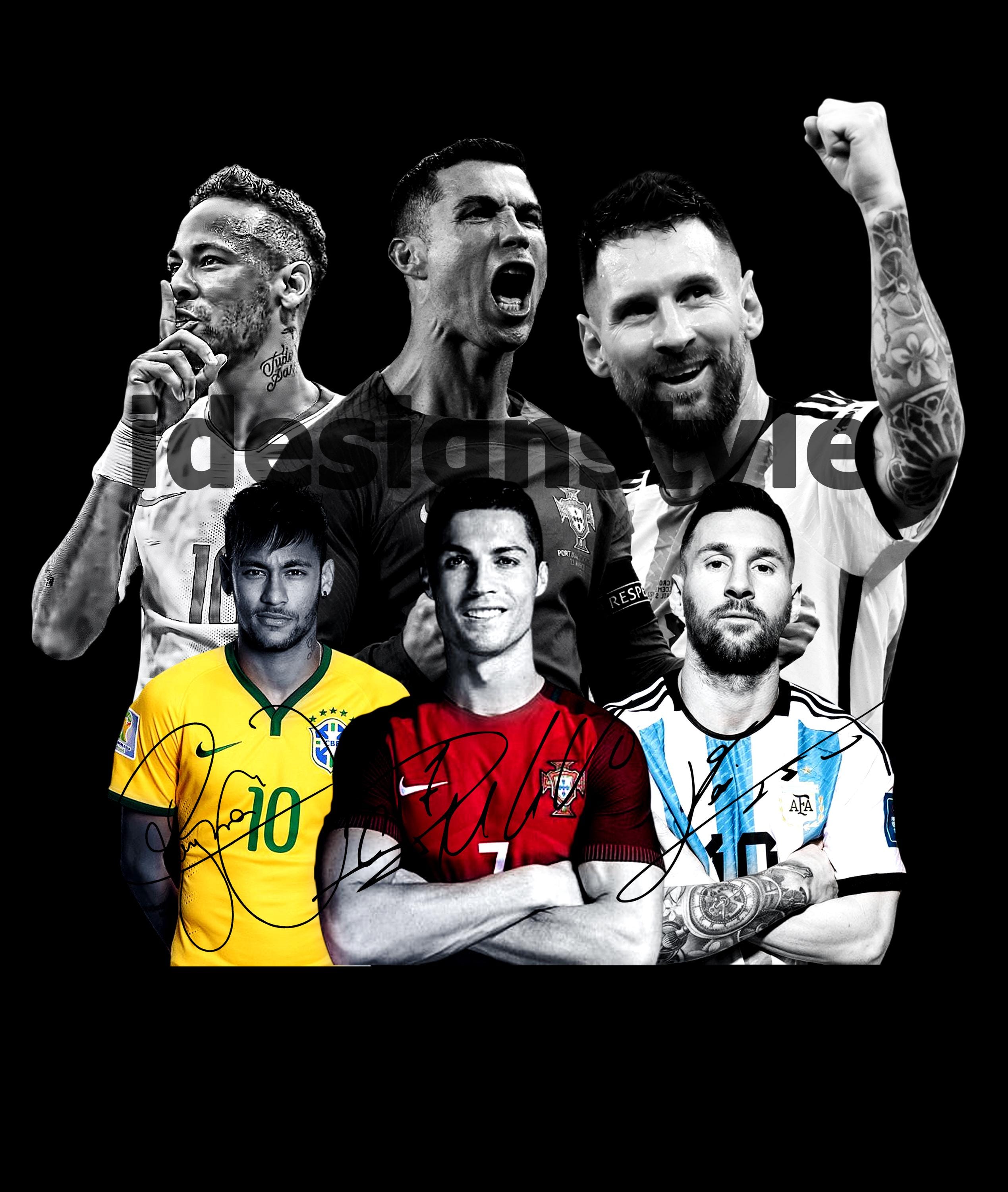 ロナウド、メッシ、ネイマールのサッカーグラフィック：フットボール