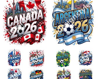 10 World Cup 2026 Countries Bundle Png, National Soccer Teams Png Files, Football Country Logos, USA Canada Mexico 2026, Soccer Design Png.