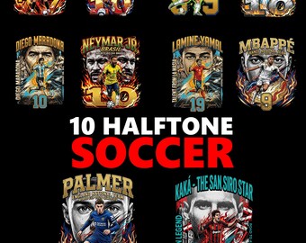 10 Halftone Soccer Player Graphics | Streetwear Apparel T-Shirt Design (Digital Download)