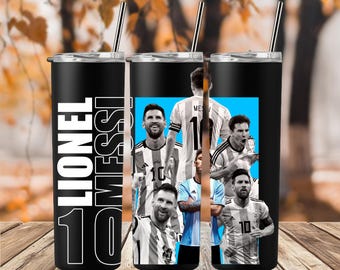 Design del bicchiere da calcio Messi: stampa a sublimazione sottile da 20 once (download digitale PNG)