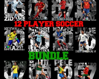 12 Player Comic Football Soccer T-Shirt Design Bundle, DTF Transfer, PNG Digital Download