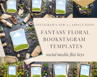 Fantasy Wildflowers CottageCore Bookstagram Flatlay | 20 Templates for Canva | Fantasy Romance | Hardcover and Tablet Mockups for Authors