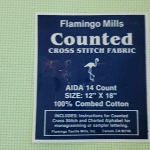 Flamingo Mills  cross stitch fabric Springy Green  color 14 count aida cloth 12 by 18 inches never opened