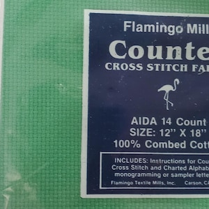Flamingo Mills cross stitch fabric bright green 14 count aida cloth 12 by 18 inches 100 percent cotton