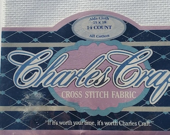 Charles Craft  cross stitch fabric white 14 count aida cloth 15 by 18 inches never opened