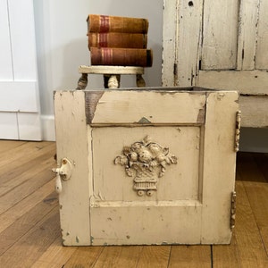 Ex large drawer / bin / vintage chippy aged white paint / raised basket of fruit / crackled original worn distressed paint / perfect patina