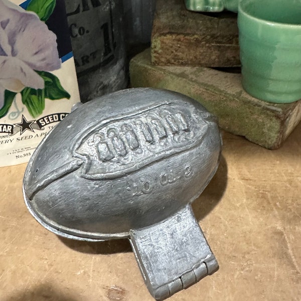 Vintage metal football chocolate mold /  old worn finish  / metal football E & CO. 1159 / Spring decor