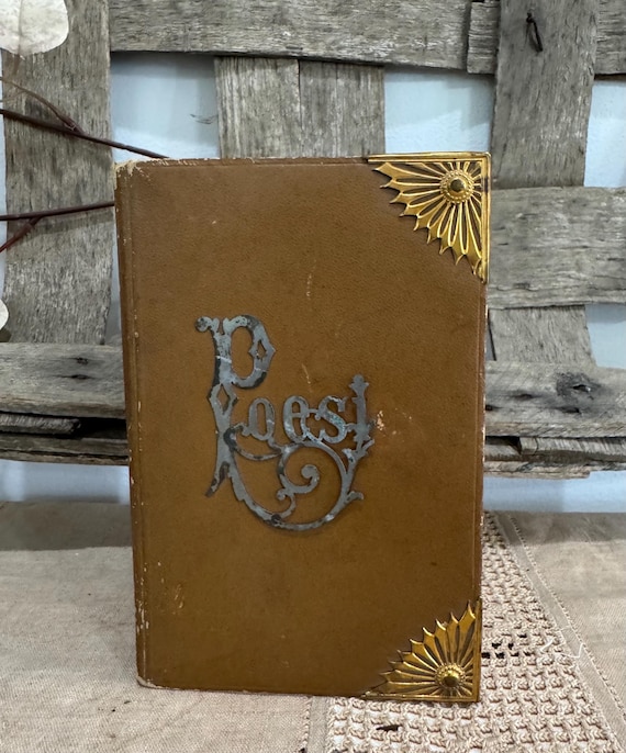 Antique 1896 Leather Poetry Book with Sunburst Corners