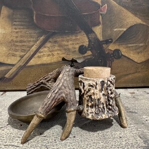 Vintage  antlers / antler match safe / vintage antler match holder / ashtray combo /  match stick holder with ashtray / hunting collectible