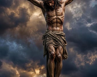 Crucifixion Jesus Christ Religious Art Print - Dramatic Storm Sky Wall Decor. ( Digital Download )