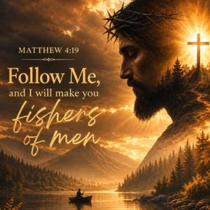Matthew 4:19 Scripture Print, Follow Me Fishers of Men Landscape Poster