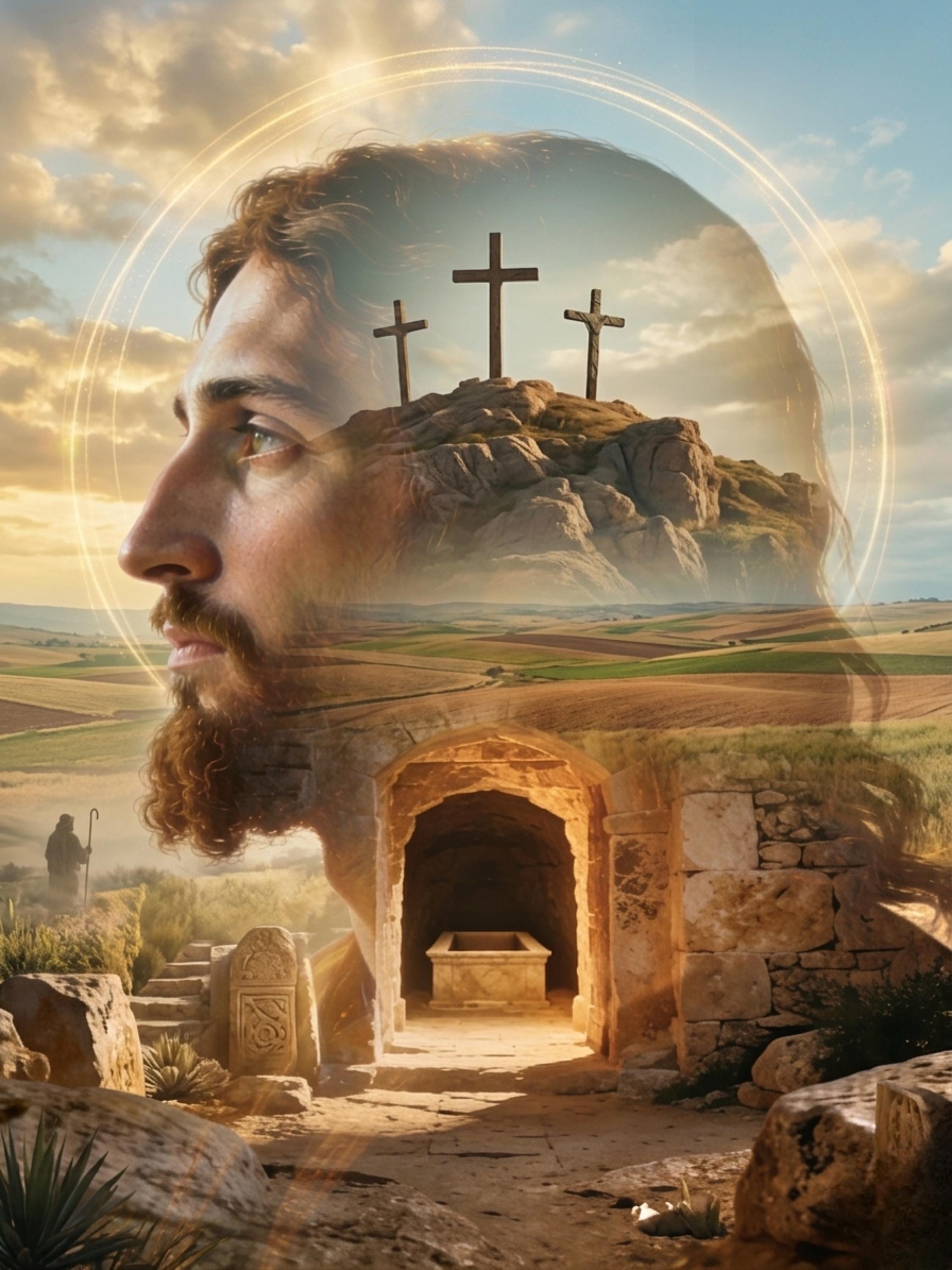 Jesus Christ Double Exposure Three Crosses Resurrection Print - Etsy