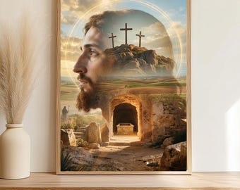 Jesus Christ Double Exposure Three Crosses Resurrection Print - Etsy