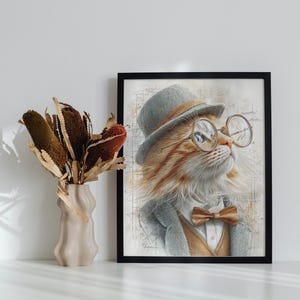 Dapper Cat Portrait: Steampunk Victorian Gentleman Art Print
