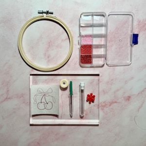 Kit de bordado con cuentas y lazo de cereza: proyecto de manualidades para principiantes