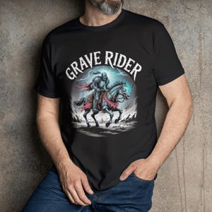 Grave Rider Skeleton Knight T-Shirt | Gothic Undead Horseman Tee | Dark Fantasy Gift for Horror Lovers