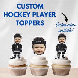 Custom Hockey Player Face Cupcake Toppers/Cake Topper - Personalized Party Decor