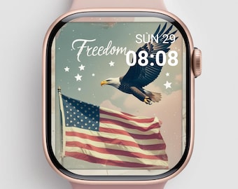 Tapety na Apple Watch 4 lipca, tarcza zegarka Freedom Eagle, patriotyczna flaga USA Tapeta na Apple Watch, cyfrowa sztuka 4 lipca