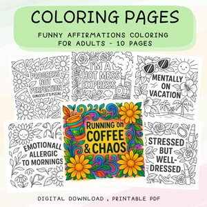 Funny Affirmations Coloring Pages for Adults | Mandala & Floral Motivational Quotes | Digital Instant Download PDF