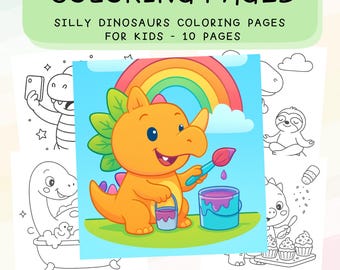 Silly Dinosaurs Coloring Pages for Kids | Kawaii Dinosaur Coloring Book Printable PDF | Cute Dino Coloring Sheets | Kawaii Coloring Pages