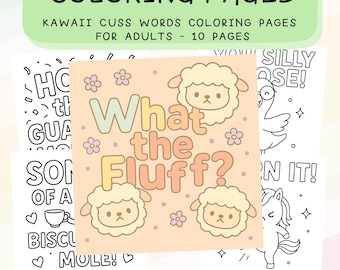Kawaii Cuss Words Coloring Pages for Adults, Funny Cute Coloring Pages, Kawaii Coloring Pages, Printable Coloring Pages for Kids and Adults