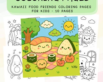 Kawaii Food Friends Coloring Pages for Kids | Cute Food Coloring Book Printable PDF | Kawaii Coloring Pages | Fun Coloring Sheets for Kids