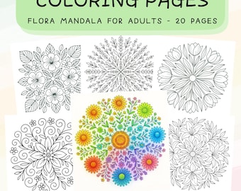 Floral Mandala Coloring Page – Botanical Mandala Design for Relaxation & Mindful Art