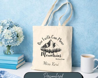 Matthew 17:20 Tote bag for Church, Custom Christian Teacher Tote, Bible Verse Canvas Bag, Inspirational Christian Gift, Bible Study Gifts