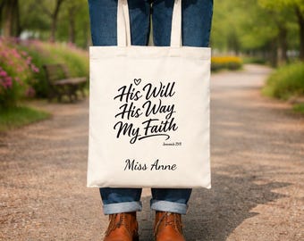 Personalized Bible Study Bag, Custom Christian Teacher Tote Bag, Bible Tote Bag, Religious teacher gifts, Custom Faith Gift, Bible Verse Bag