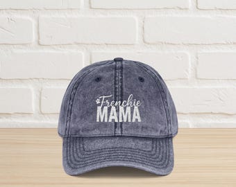 Distressed Embroidered Baseball Cap for Frenchie Dog Moms | French Bulldog Mom Gift, Personalized Dog Hat