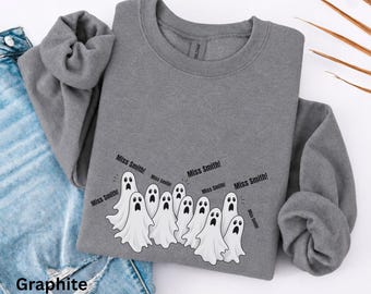 Custom Teacher Halloween Sweatshirt, Personalized Halloween Crewneck, Halloween Ghost Teacher Sweater, Funny Halloween Tee