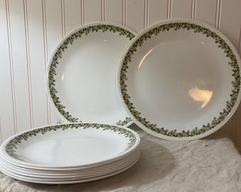 Vintage Correlle grön Crazy Daisy! 2 middagstallrikar och 7 salladstallrikar i mycket bra skick!