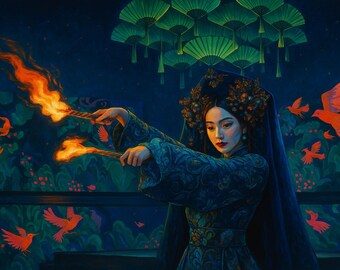 Vietnamese Fire Goddess Giclée Art Print | Mystical Asian Decor
