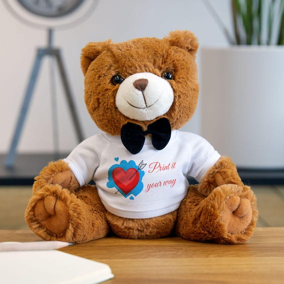 Heart Graphic Teddy Bear | Plush Bear with Printed T-Shirt